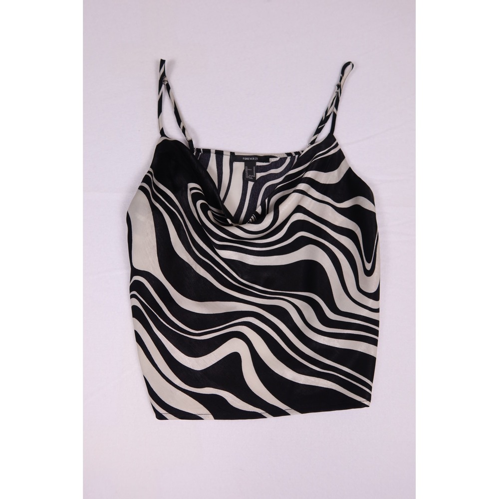Forever 21 Black White Swirl Marble Print Cowl Neck Cami Top Womens Medium